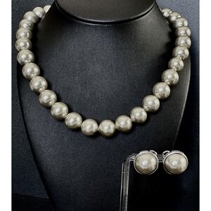 Perlas Elegancia Mallorca Pearl Necklace Earrings Set Champagne Spain 18"
